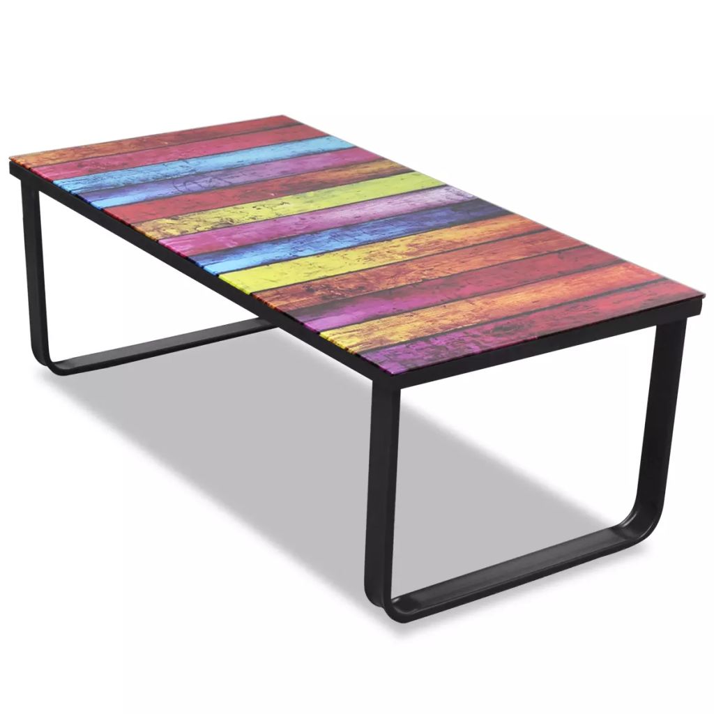vidaXL Sohvapöytä lasisella pöytälevyllä ja sateenkaaren väreillä