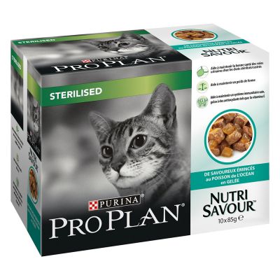 Purina Pro Plan Nutrisavour Sterilised 10 x 85 g - merikalaa hyytelössä