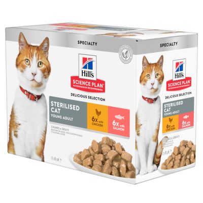 Hill's Science Plan Young Adult Sterilised - 12 x 85 g lajitelma: Chicken, Salmon, Turkey & Trout