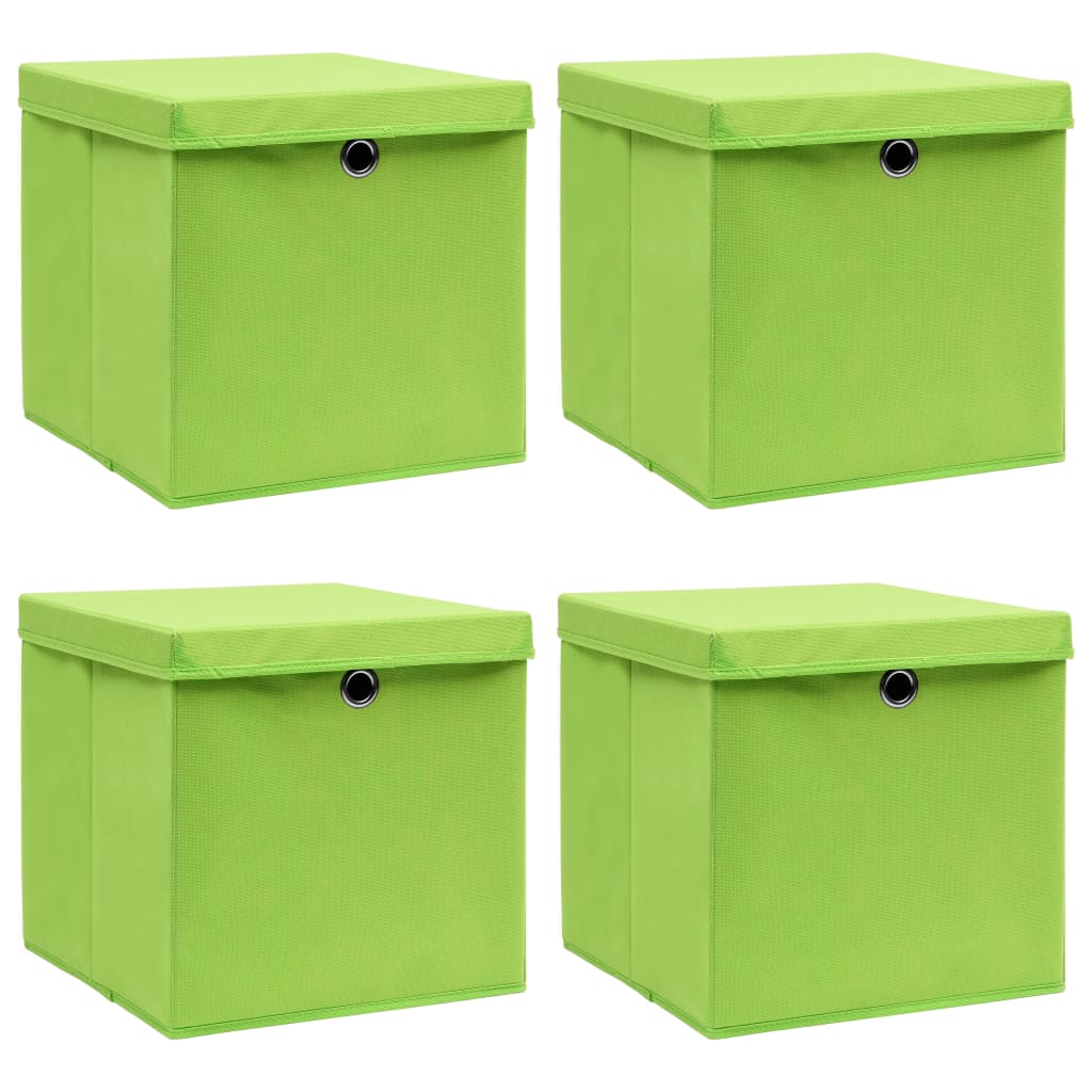 vidaXL Säilytyslaatikot kansilla 4 kpl vihreä 32x32x32 cm kangas
