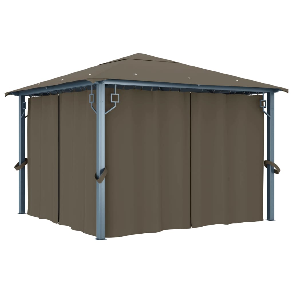 vidaXL Huvimaja verhoilla 300x300 cm harmaanruskea alumiini
