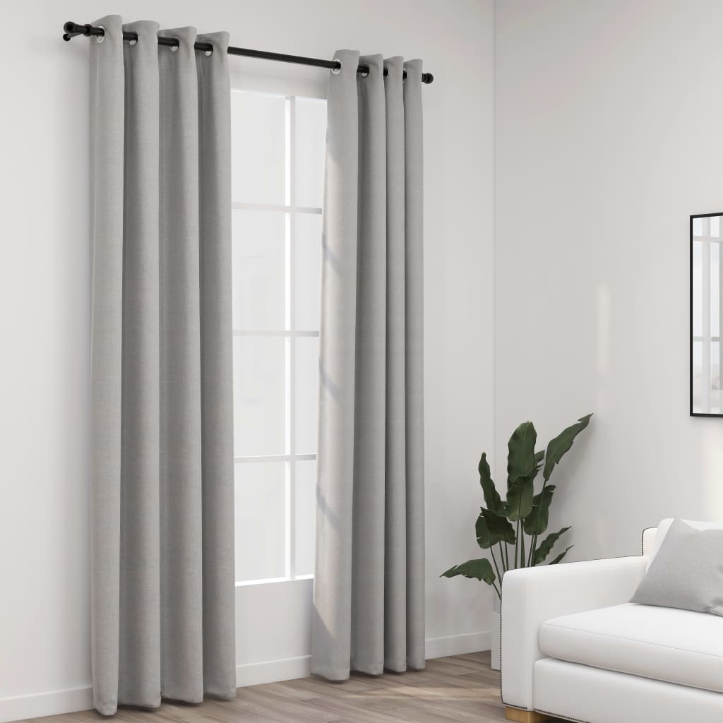 vidaXL Pellavamaiset pimennysverhot renkailla 2 kpl harmaa 140x225 cm