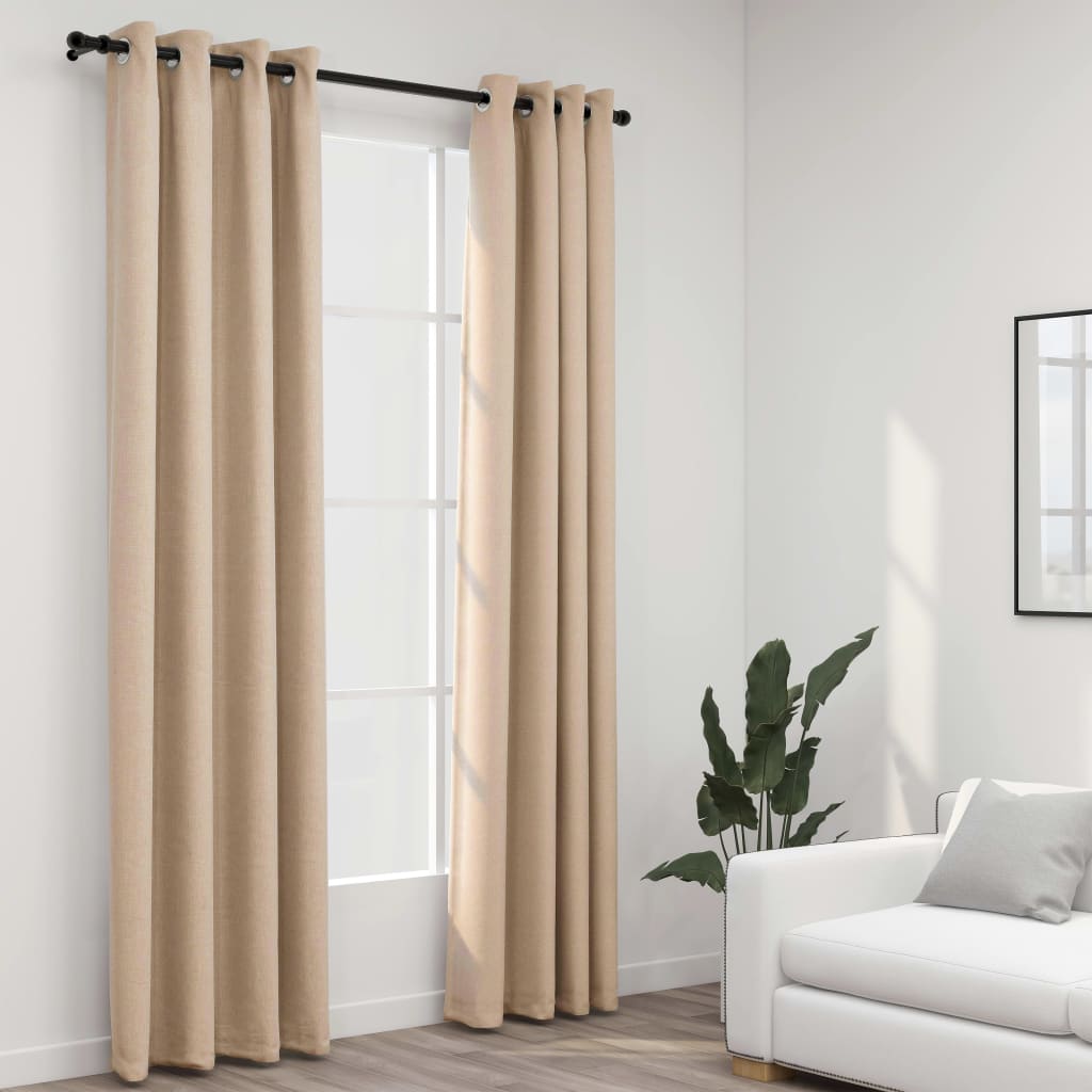 vidaXL Pellavamaiset pimennysverhot renkailla 2 kpl beige 140x225 cm