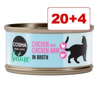 24 x 70 g Cosma Nature: 20 + 4 kaupan päälle! - kana & kanakinkku