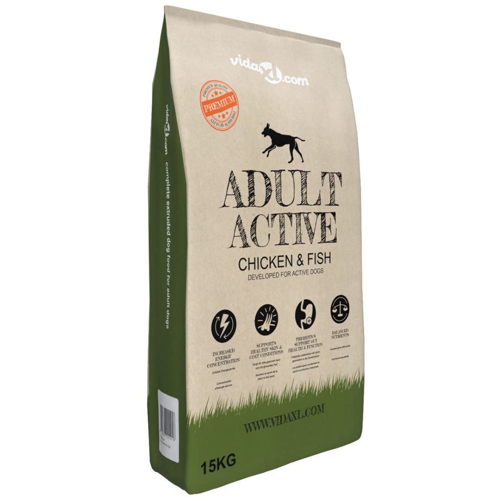 vidaXL Premium koiran kuivaruoka "Adult Active Chicken & Fish" 15 kg