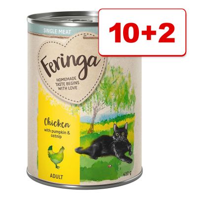 10 + 2 kaupan päälle! Feringa Single Meat Menu kissanruoka 12 x 410 g - kani, palsternakka & kissanminttu
