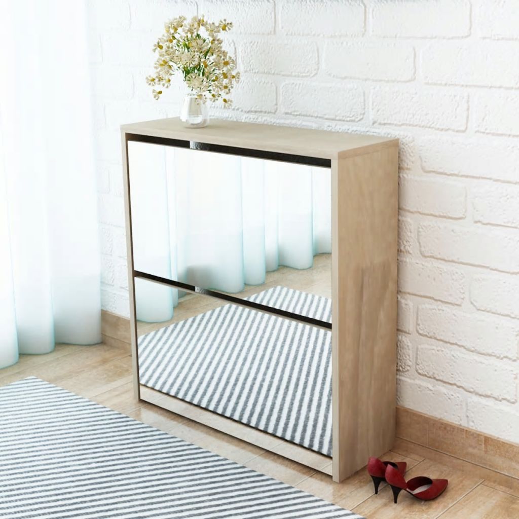 vidaXL Kenkäkaappi 2 kerrosta ja peilit Tammi 63x17x67 cm