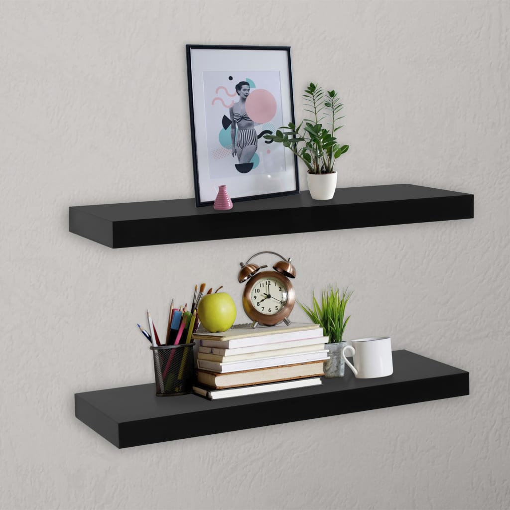 vidaXL Kelluvat seinähyllyt 2 kpl musta 60x20x3,8 cm