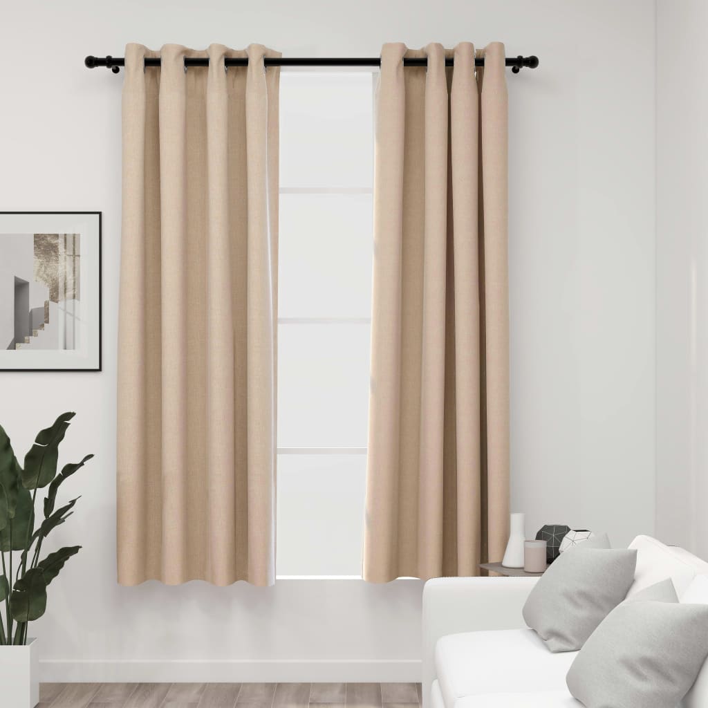 vidaXL Pellavamaiset pimennysverhot renkailla 2 kpl beige 140x175 cm