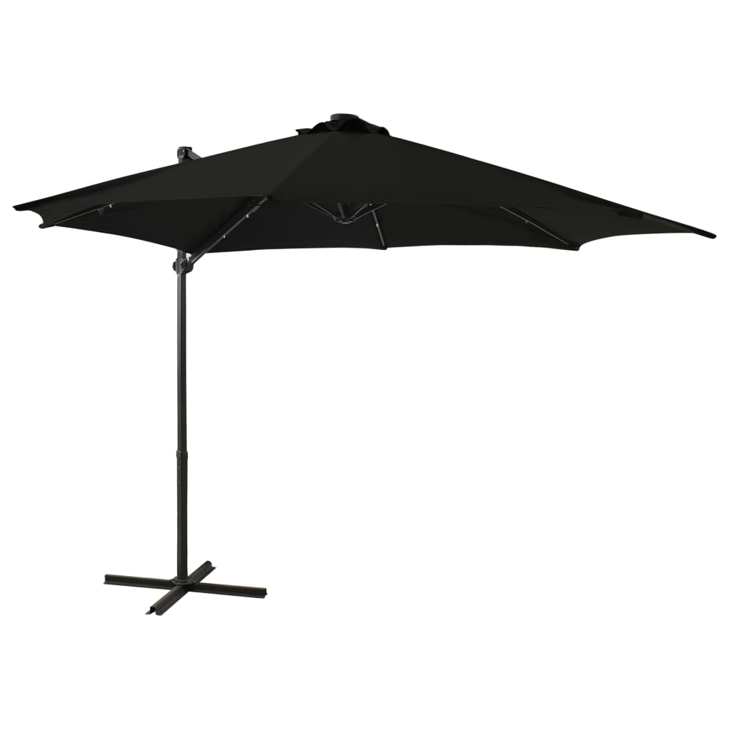 vidaXL Riippuva aurinkovarjo tangolla ja LED-valoilla musta 300 cm