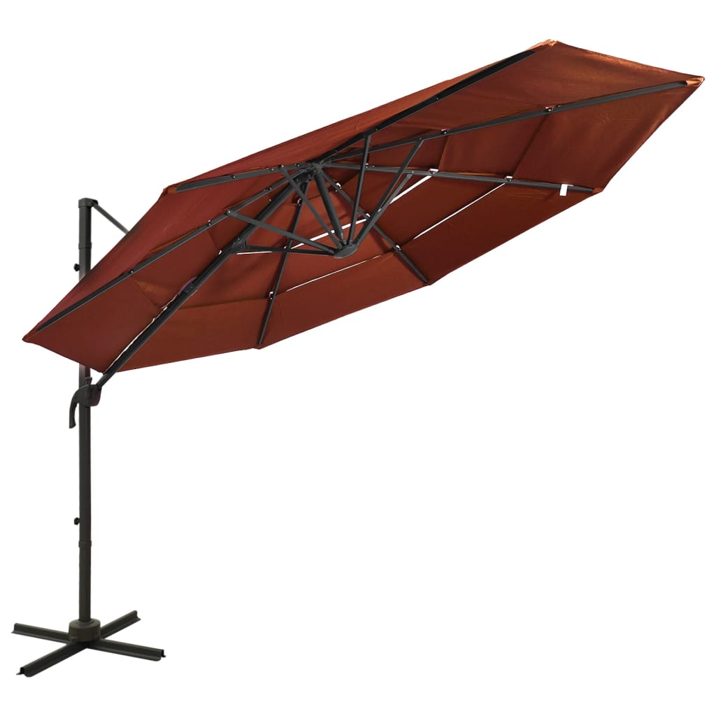 vidaXL 4-tasoinen aurinkovarjo alumiinitanko terrakotta 3x3 m