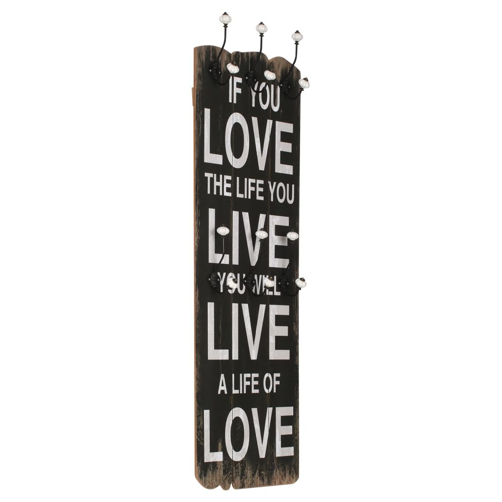 vidaXL Seinänaulakko 6 koukulla LOVE LIVE 120x40 cm