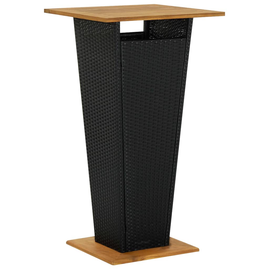 vidaXL Baaripöytä musta 60x60x110 cm polyrottinki ja täysi akaasiapuu