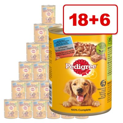 18 + 6 kaupan päälle! 24 x 400 g Pedigree Classic -koiranruoka - Junior: siipikarja (patee)
