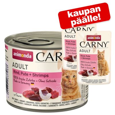 2 x 85 g pussia kaupan päälle! 24 x 200 g Animonda Carny Adult - kalkkuna & kananmaksa
