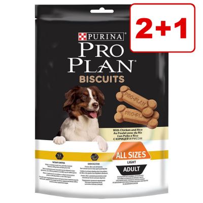 2 + 1 kaupan päälle! Pro Plan Biscuits Light tai Dental Bar -koiranherkut - Biscuits Light 3 x 400 g