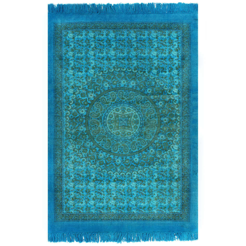 vidaXL Kilim matto puuvilla 120x180 cm kuviolla turkoosi